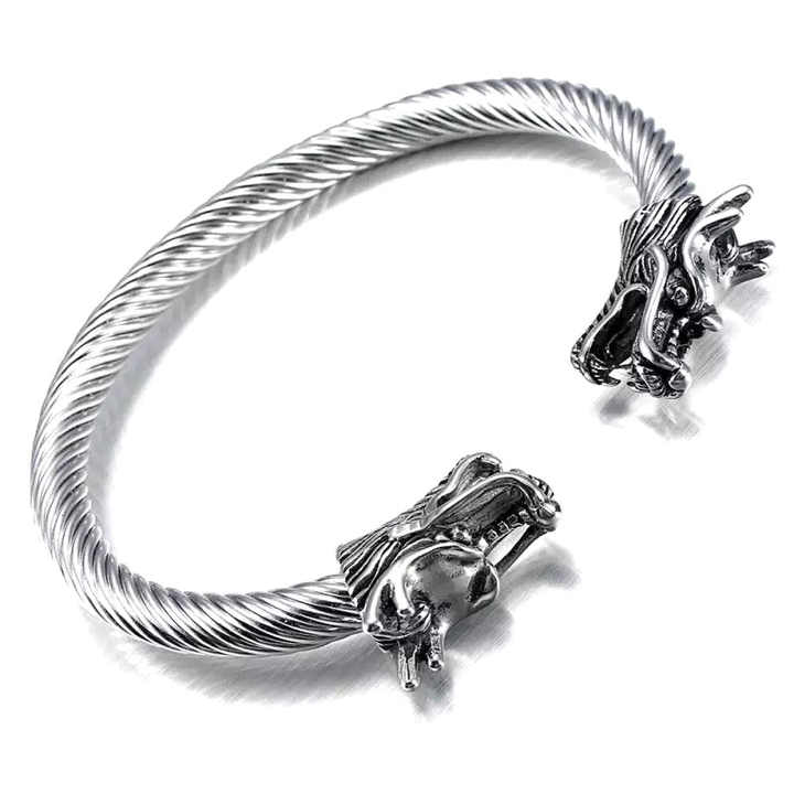 Premium Stainless Steel Double Dragon Head Bracelet for Men